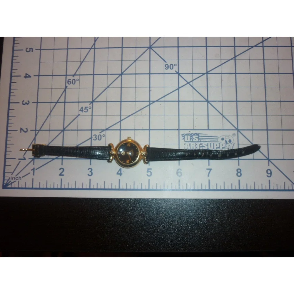 Vintage Aspen Diamond Quartz Watch Black Dial Gold Tone Floral Lugs New Battery